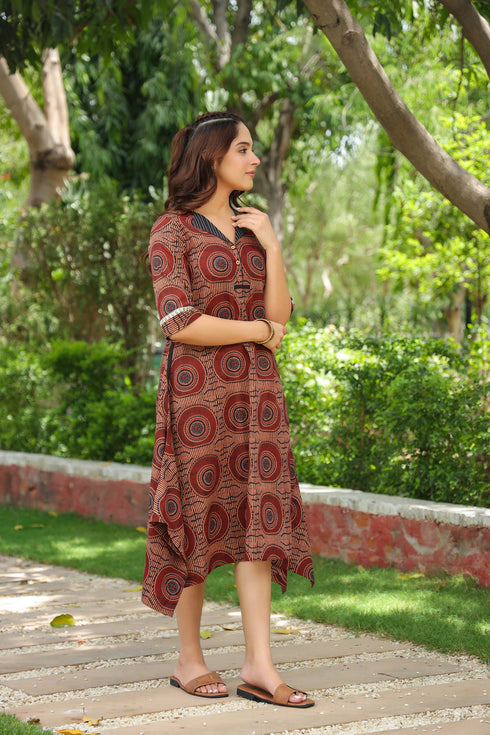 Women Geometric Printed Cotton Ethnic Dresses